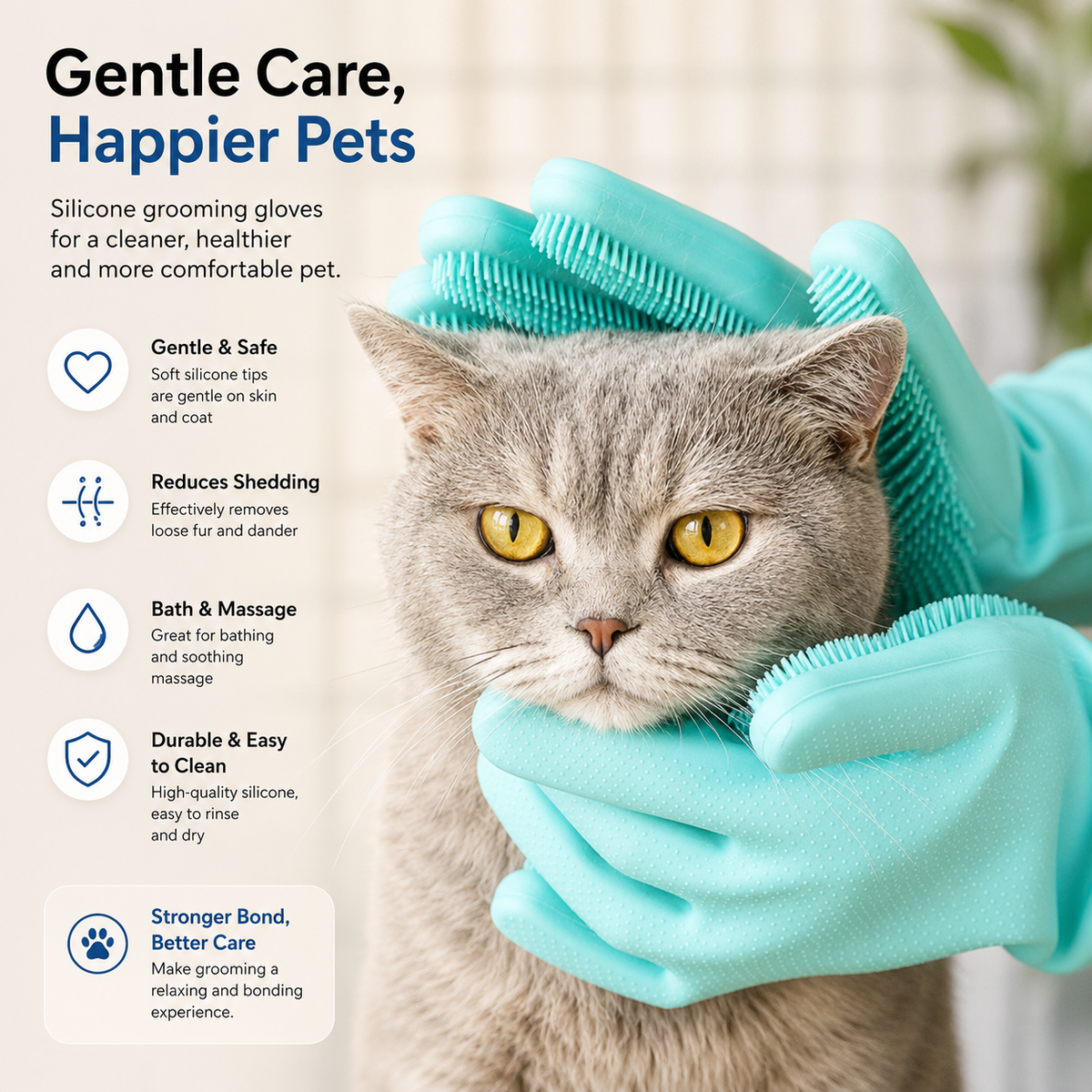 Pet Grooming Glove for Cats & Dogs