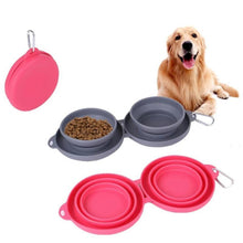 Foldable Double Pet Travel Feeding Bowl detail view for dogs and cats by Pawszozo