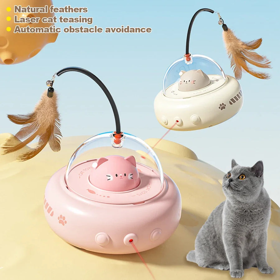 Electric UFO Cat Teaser Toy with Bell product view for dogs and cats by Pawszozo