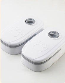 smart automatic pet food dispenser with portion control and stainless steel bowl