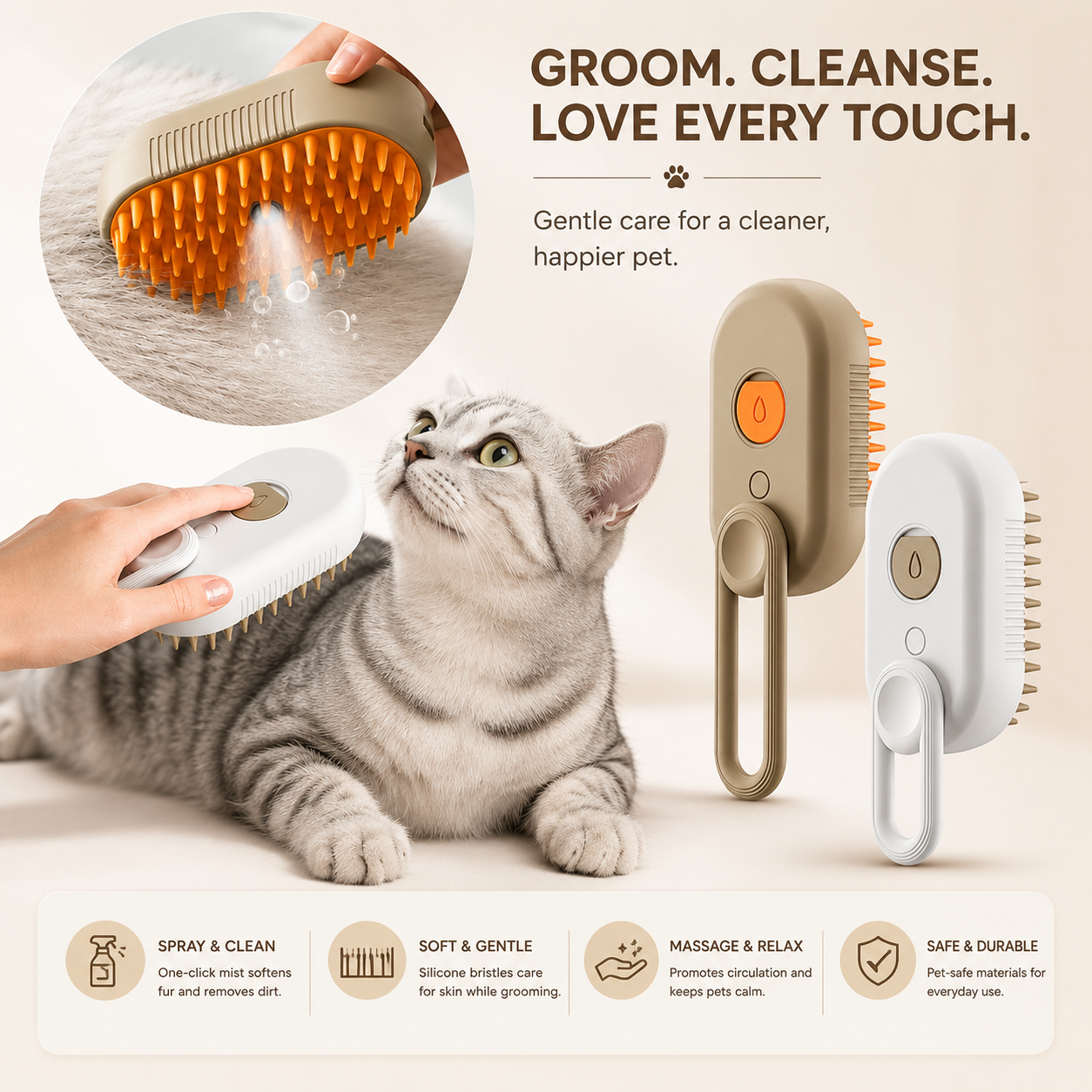 Brosse vapeur pour chat, brosse à vapeur pour chien 3 en 1, brosses électriques à pulvérisation pour le massage, peigne de toilettage pour animaux, peignes d'épilation, produits pour animaux de compagnie