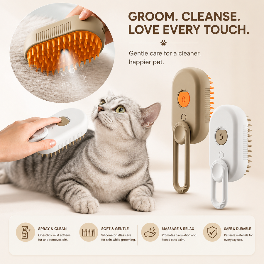 3-in-1 Steam Pet Grooming Brush for Cats & Dogs