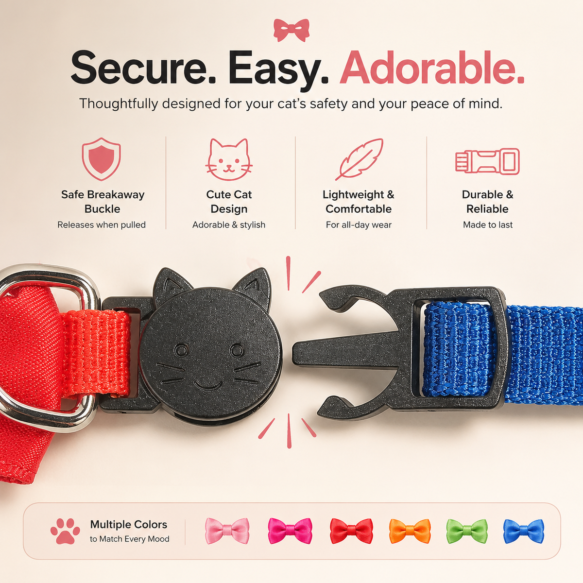 Adjustable Bow Cat Collar with Bell