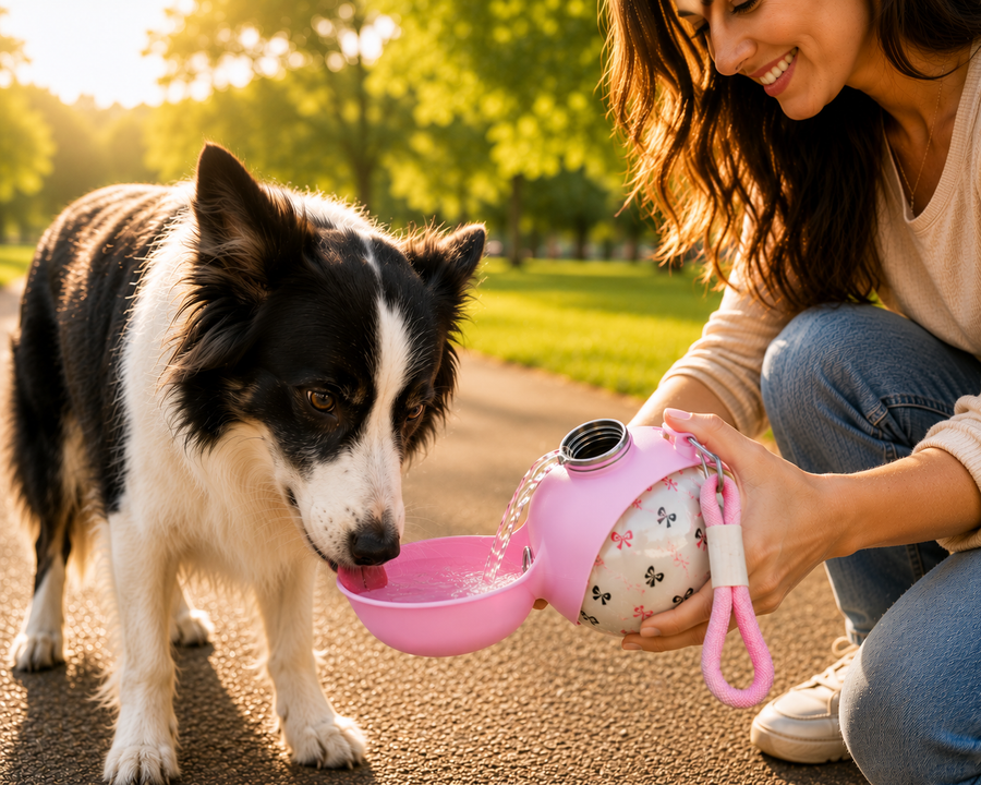 Portable Stainless Steel Dog Water Bottle with Bowl