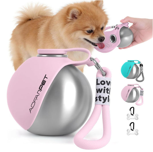 Dispenser Portable Dog Water Bottle – 2-in-1 Stainless Steel  Water Dispenser