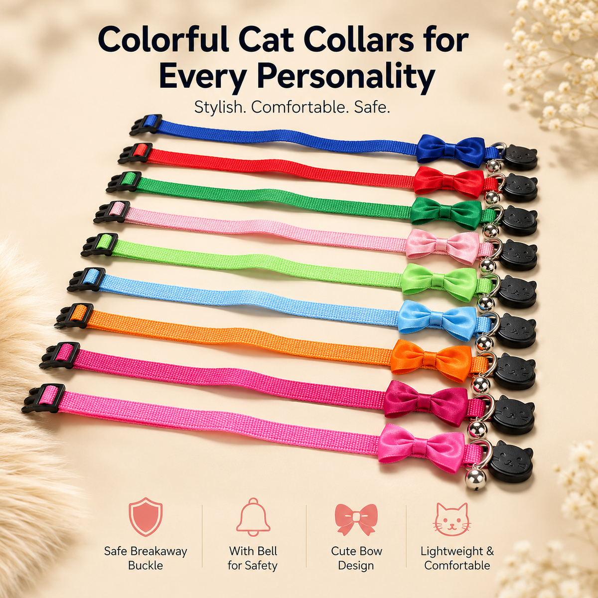 Adjustable Bow Cat Collar with Bell