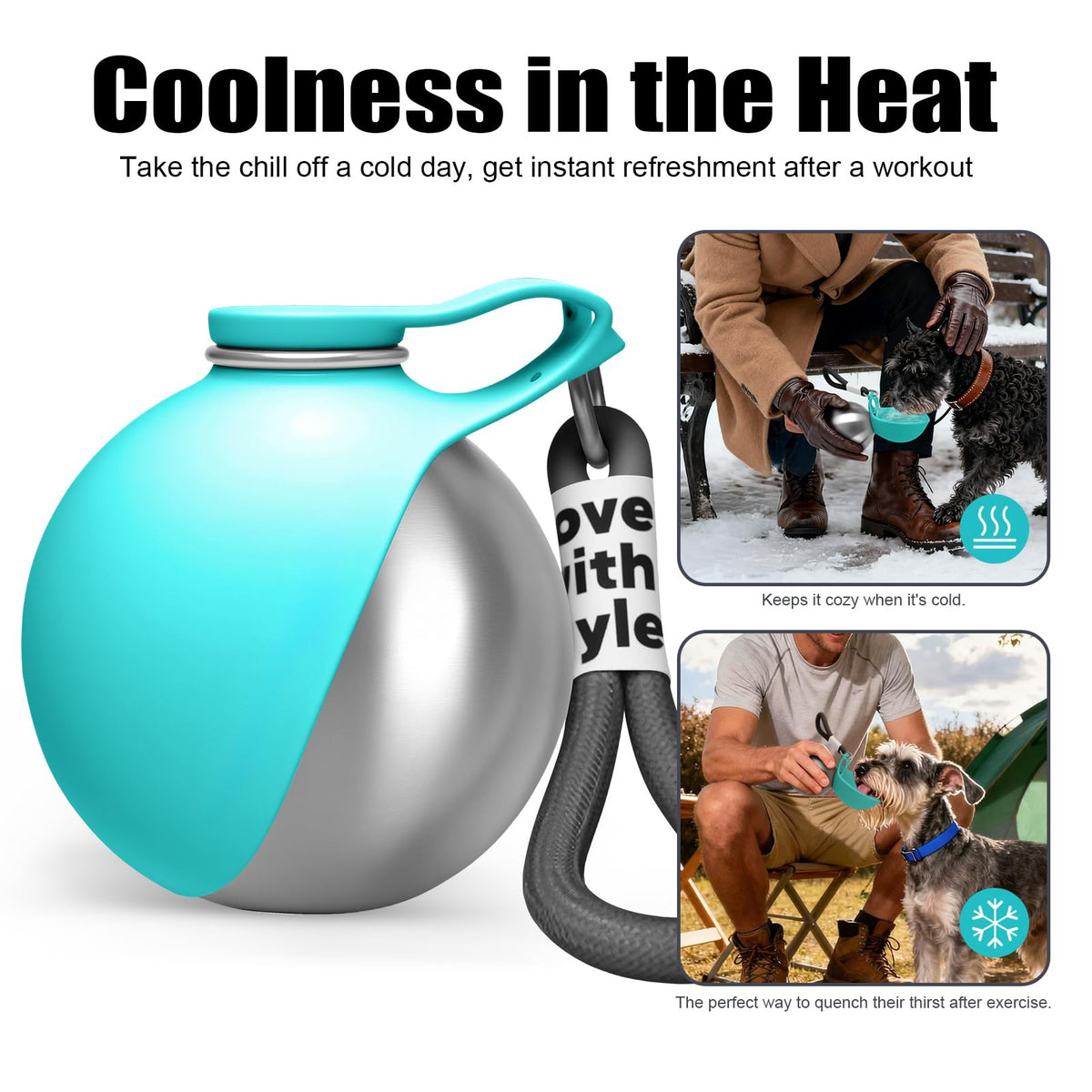 Portable Stainless Steel Dog Water Bottle from Pawszozo for dog owners