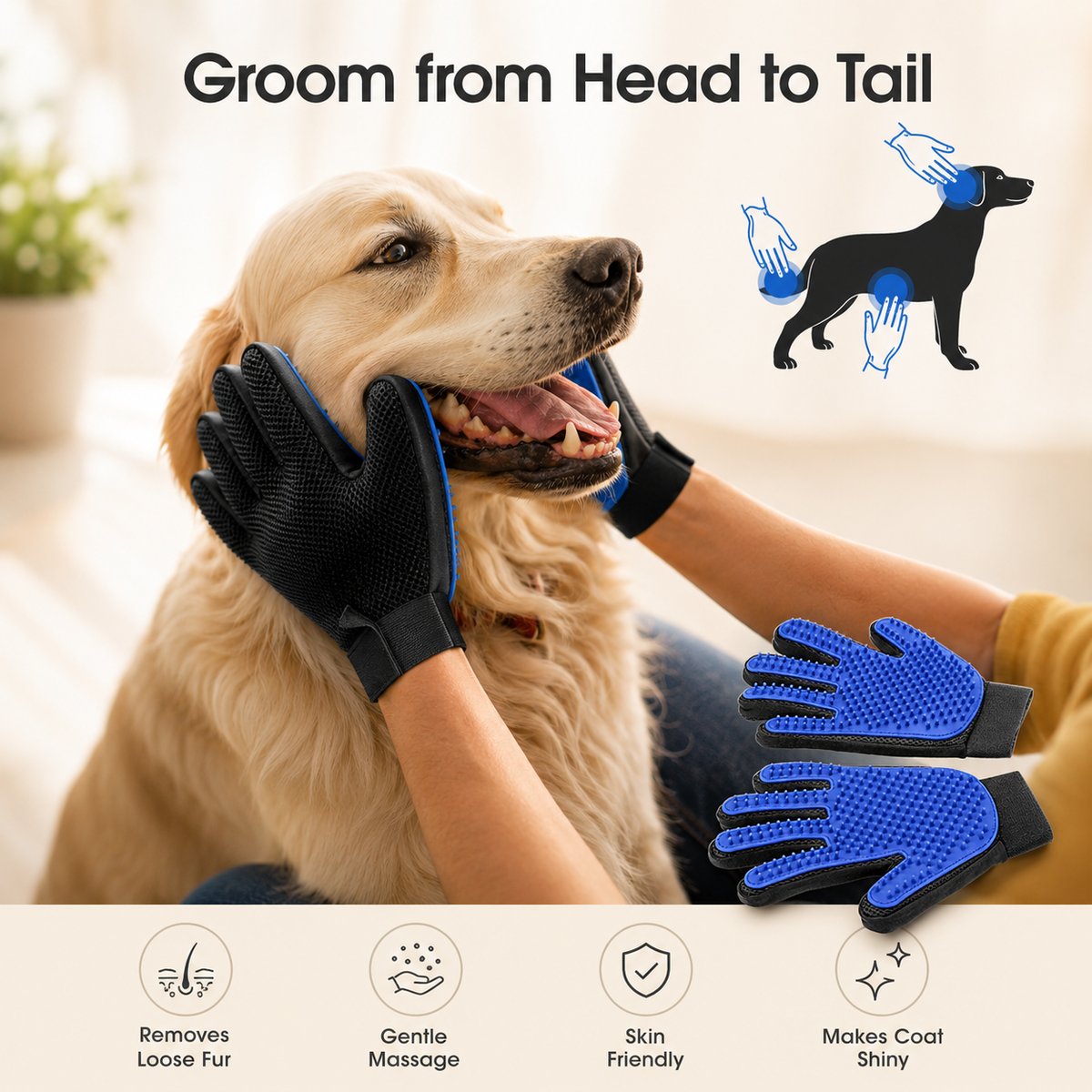 Pet Grooming Gloves for Cats & Dogs