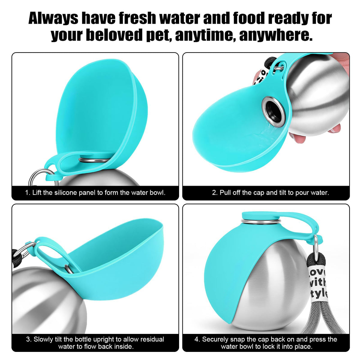 Portable Stainless Steel Dog Water Bottle from Pawszozo for dog owners
