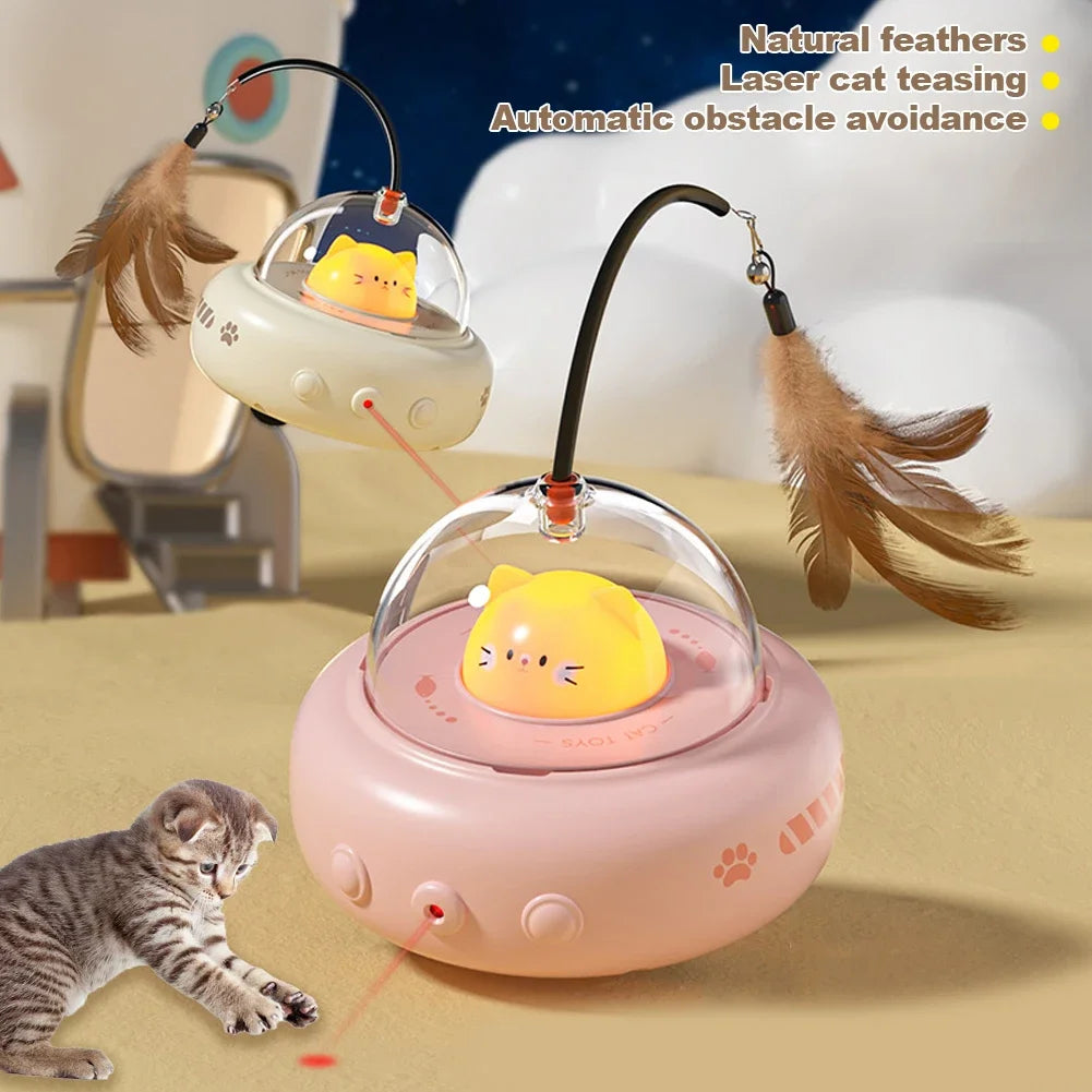 Electric UFO Cat Teaser Toy with Bell detail view for dogs and cats by Pawszozo