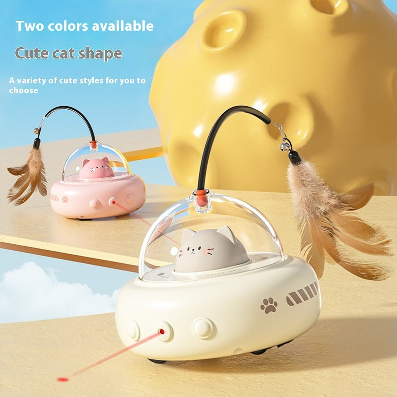 Electric UFO Cat Teaser Toy with Bell close-up for dogs and cats by Pawszozo