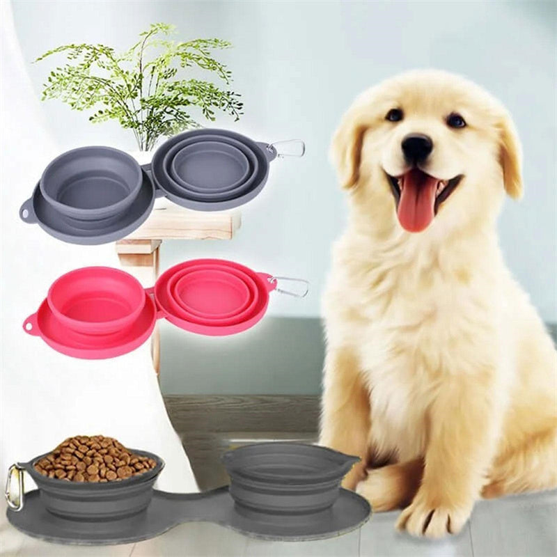Foldable Double Pet Travel Feeding Bowl close-up for dogs and cats by Pawszozo