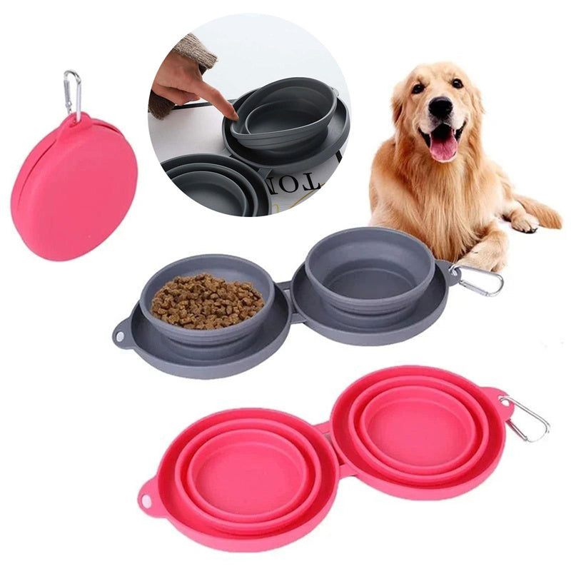 Foldable Double Pet Travel Feeding Bowl product view for dogs and cats by Pawszozo