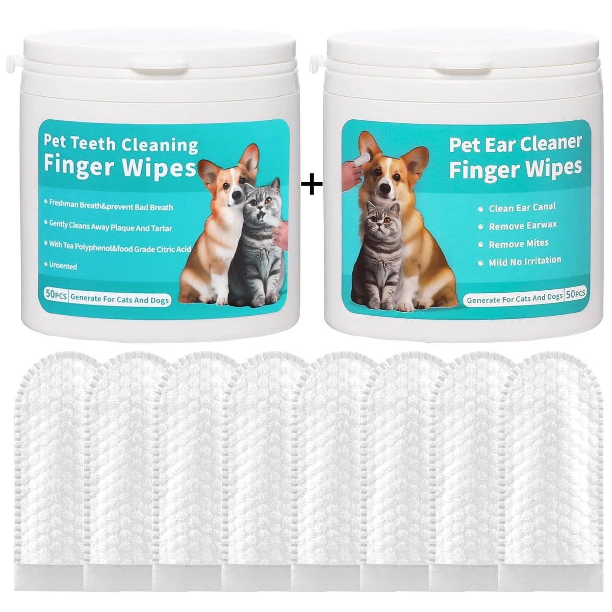 Pet Teeth & Ear Cleaning Wipes detail view for dogs and cats by Pawszozo