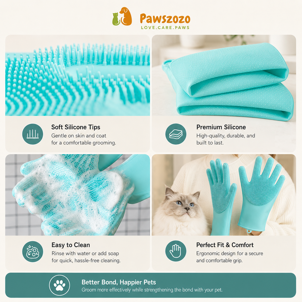 Pet Grooming Glove for Cats & Dogs