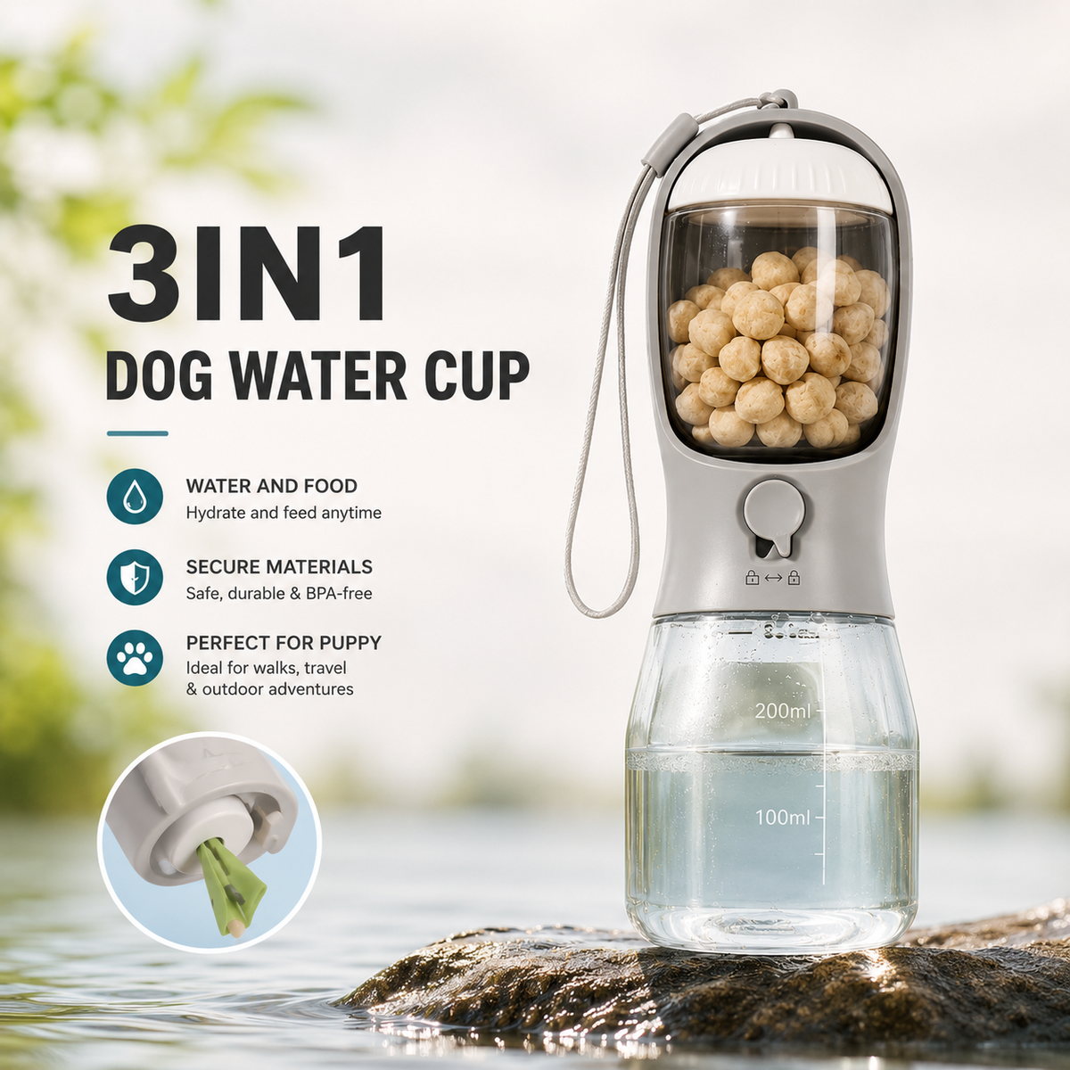 3-in-1 Portable Dog Water Bottle