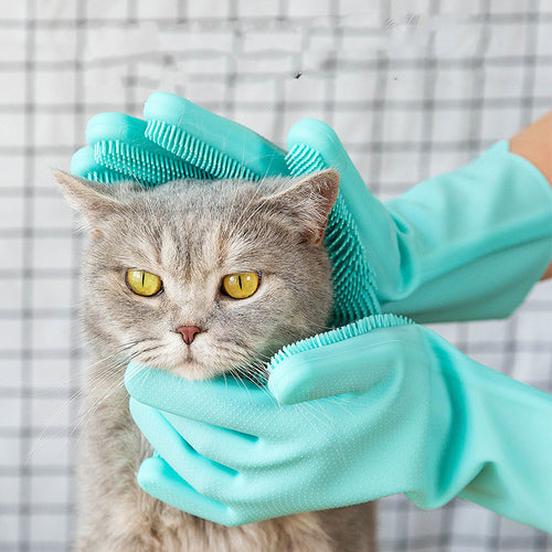 Pet Grooming Glove – Silicone Bath Brush for Dogs Cats Hair Removal Cleaning