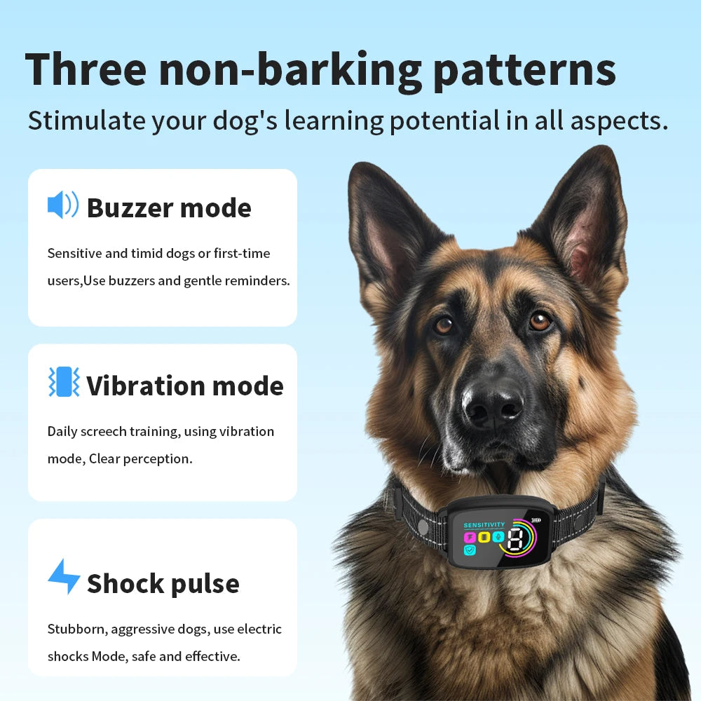 Rechargeable Anti-Bark Dog Training Collar detail view for dogs and cats by Pawszozo