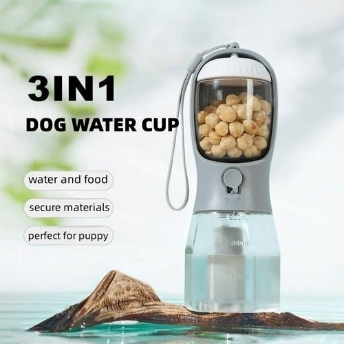 3-in-1 Portable Dog Water Bottle detail view for dogs and cats by Pawszozo