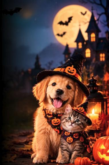 Happy puppy and kitten
