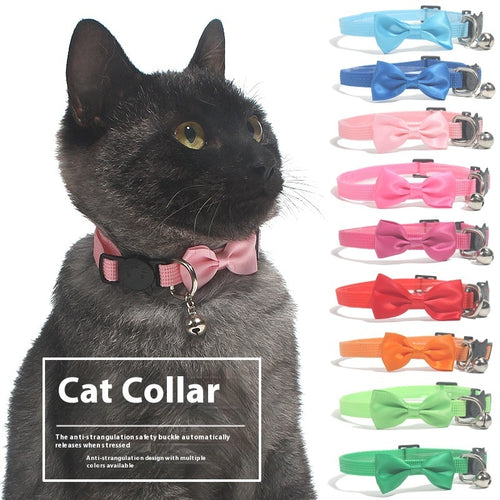 Adjustable Bow Cat Collar with Bell detail view for dogs and cats by Pawszozo